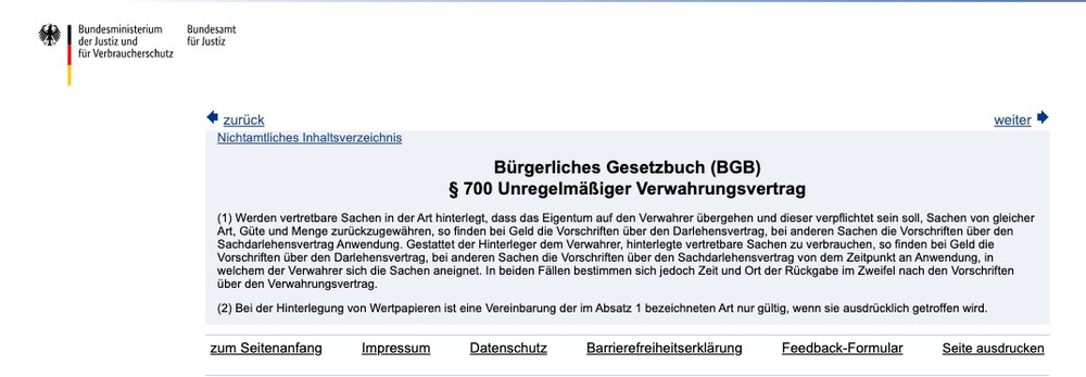 Screenshot von gesetze-im-internet.de mit dem Wortlaut des § 700 BGB
