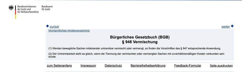 Screenshot von gesetze-im-internet.de mit dem Wortlaut des § 948 BGB